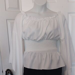 Women's White Off-Shoulder Smocked Waist Blouse